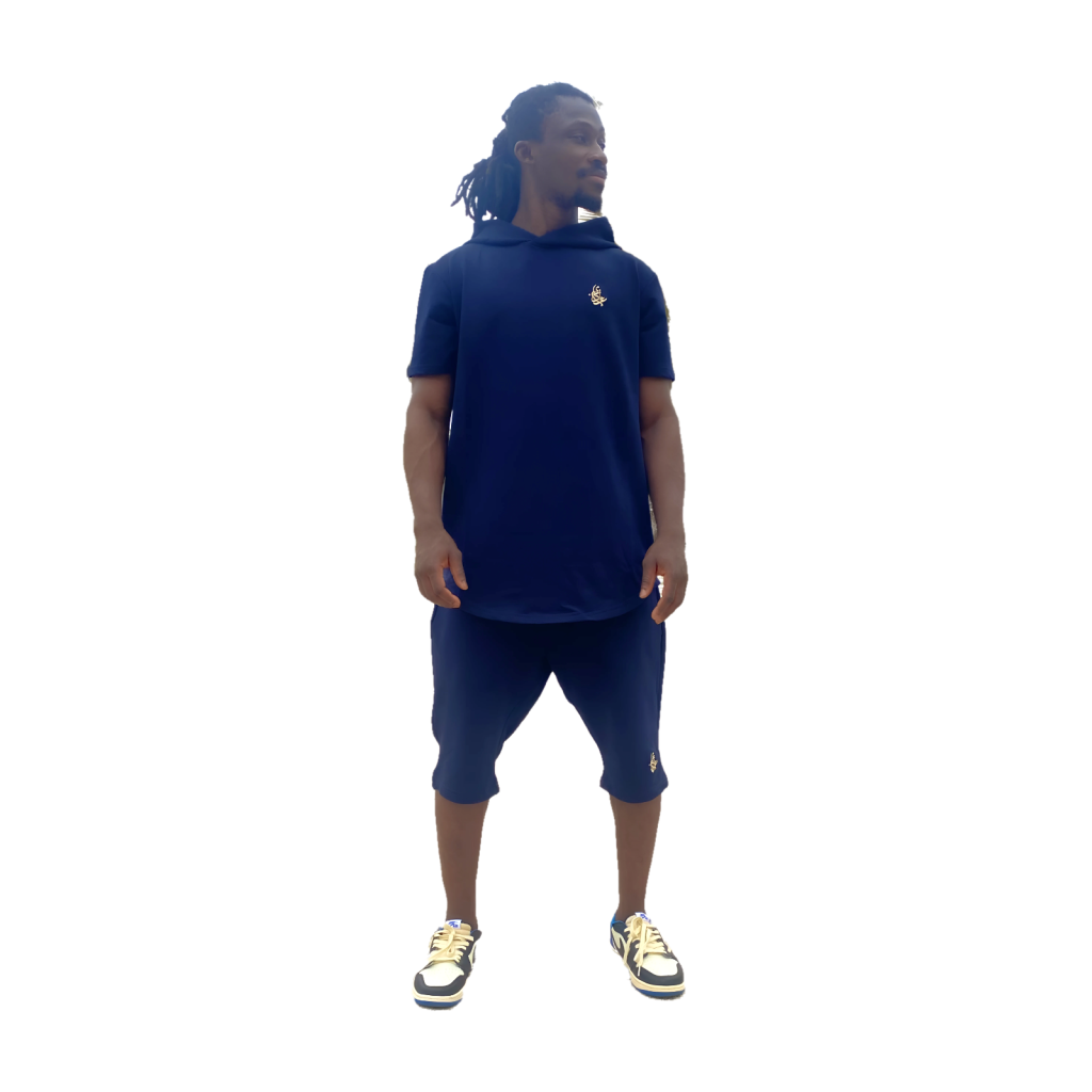 Ensemble Summer Night : haut à capuche manches courtes et short, bleu marine